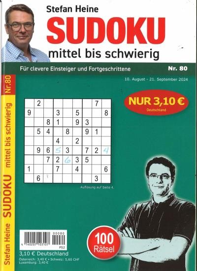 SUDOKU MITTEL BIS SCHWIERIG 80/2024