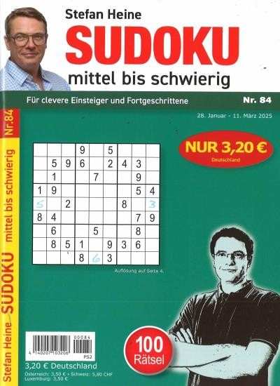 SUDOKU MITTEL BIS SCHWIERIG 84/2025