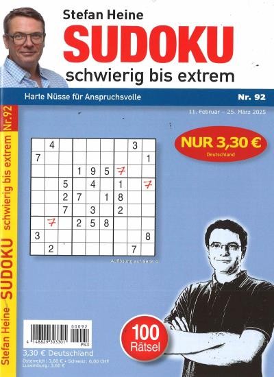 SUDOKU SCHWIERIG BIS EXTREM 92/2025