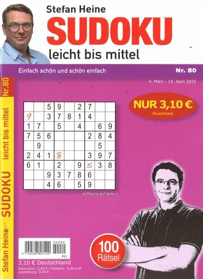 SUDOKU LEICHT BIS MITTEL 80/2025